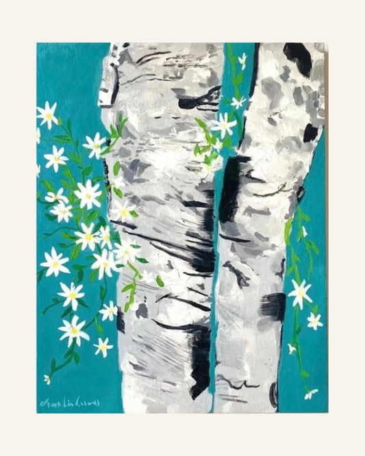 Birch Tree with Wild Astors