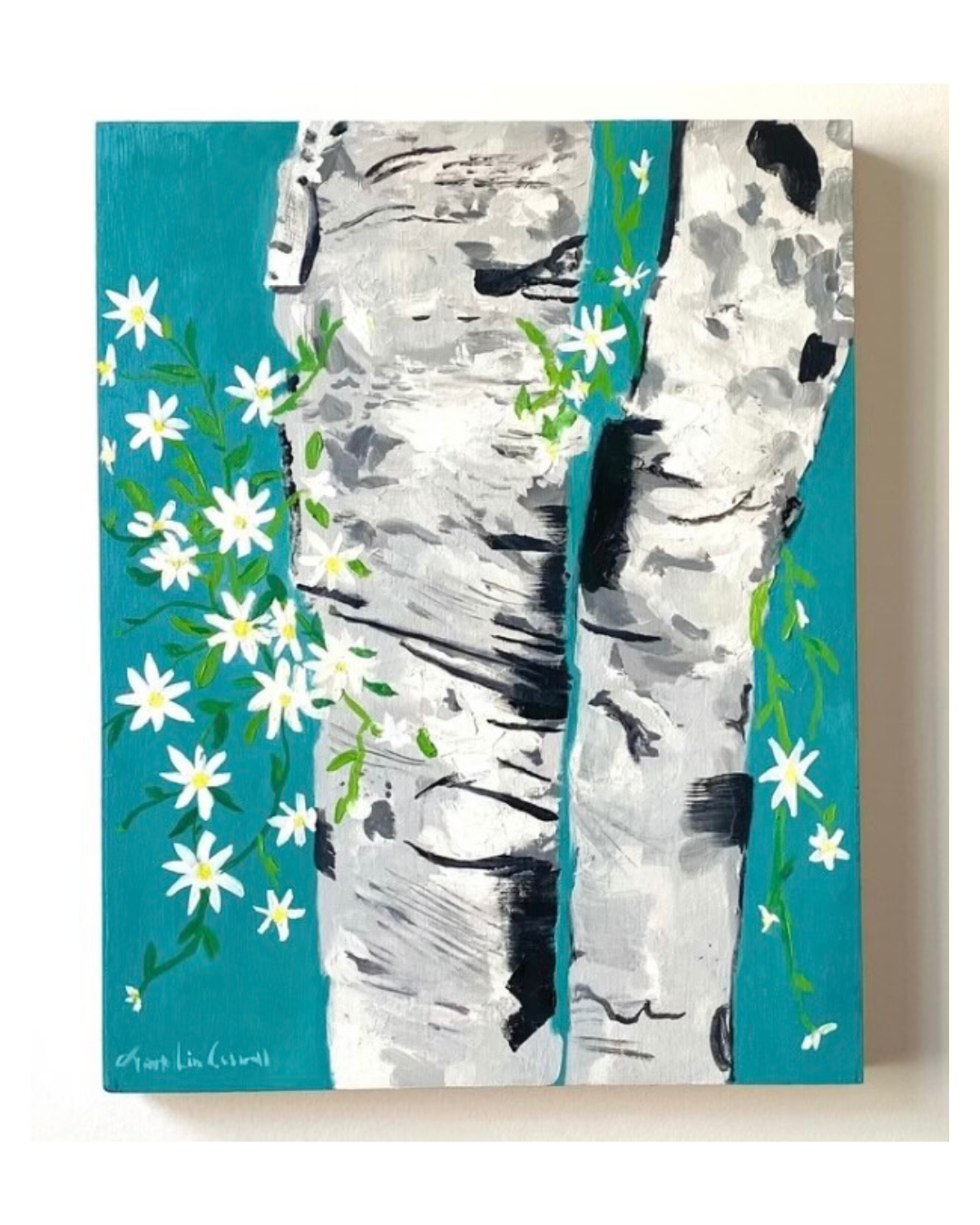 Birch Tree with Wild Astors